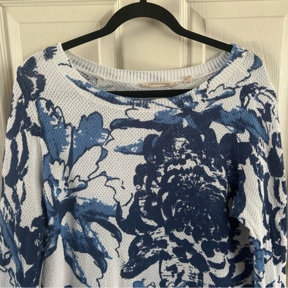 Soft Surroundings Blue & White Breathable Knit Floral Sweater - Picture 3 of 16